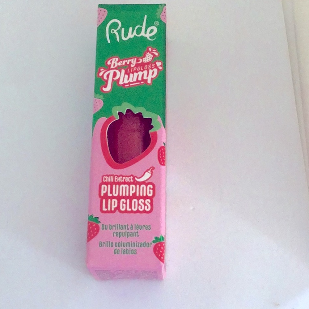 Rude Cosmetics Berry Plumping lip gloss Strawberry Kiss Hyaluronic Shea Butter,